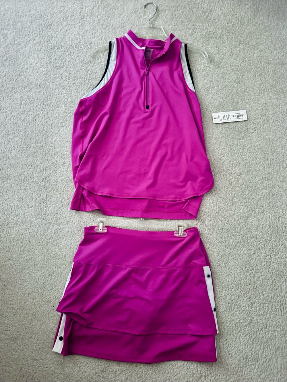 Lucky in Love Charger Zip Tank Top & Skort Mini Skirt Set Tennis Golf Hot Pink